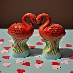 Flamingo Magnetic Salt & Pepper Shakers Pacific Giftware Ceramic NWT
